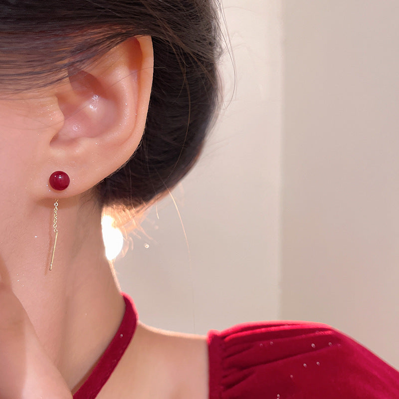 Niche high-end simple Angla red beads earrings fashion temperament long tassel earrings earrings wholesale - Casa Ornato