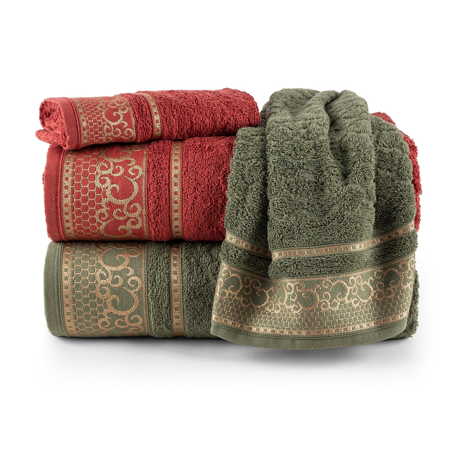 Jogo de Toalhas Eudora – 4 Peças | 100% Algodão | Detalhes Dourados