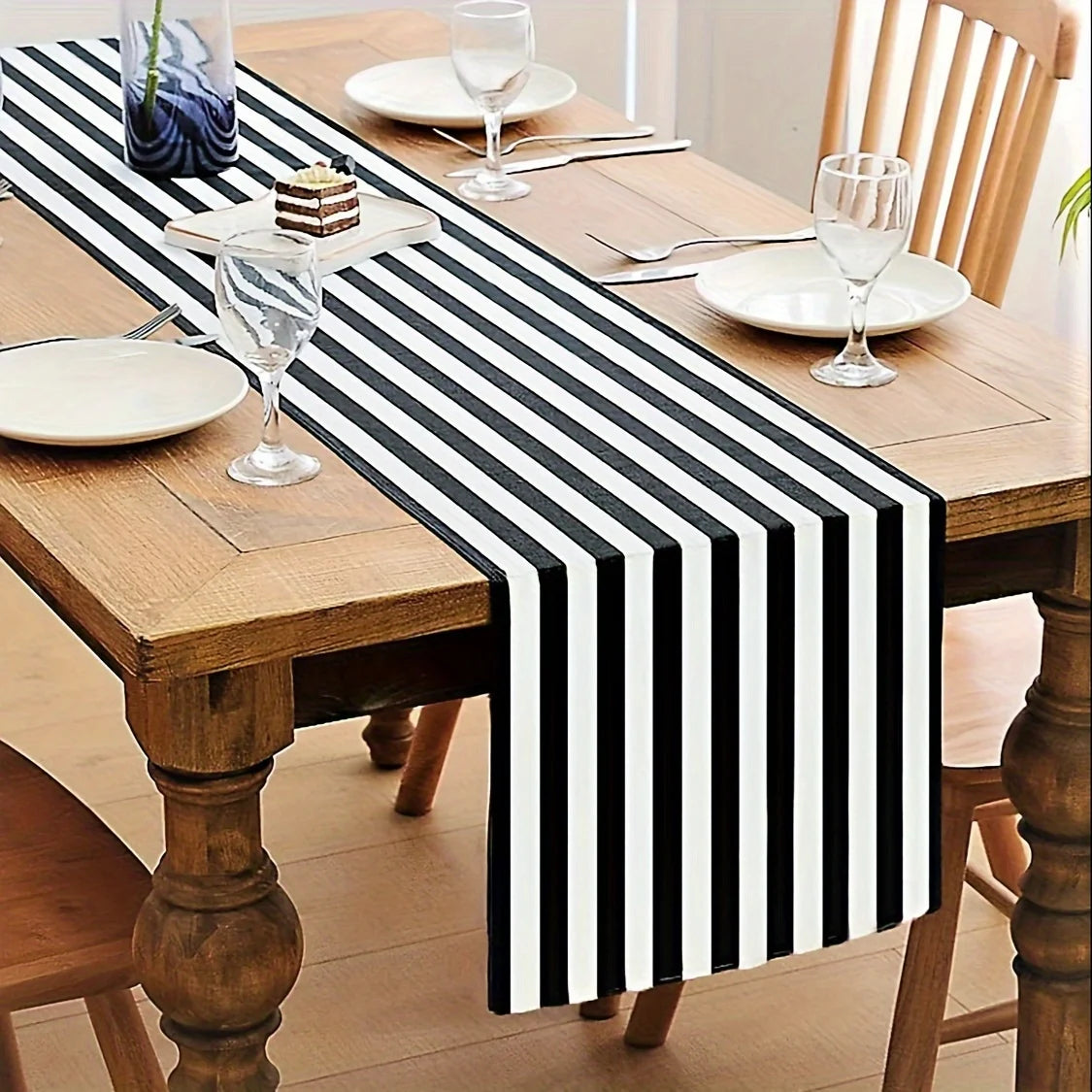 1pc listra geométrica corredor de mesa de linho, moderno simples preto e branco xadrez listra clássico vintage pano de mesa, decoração para casa