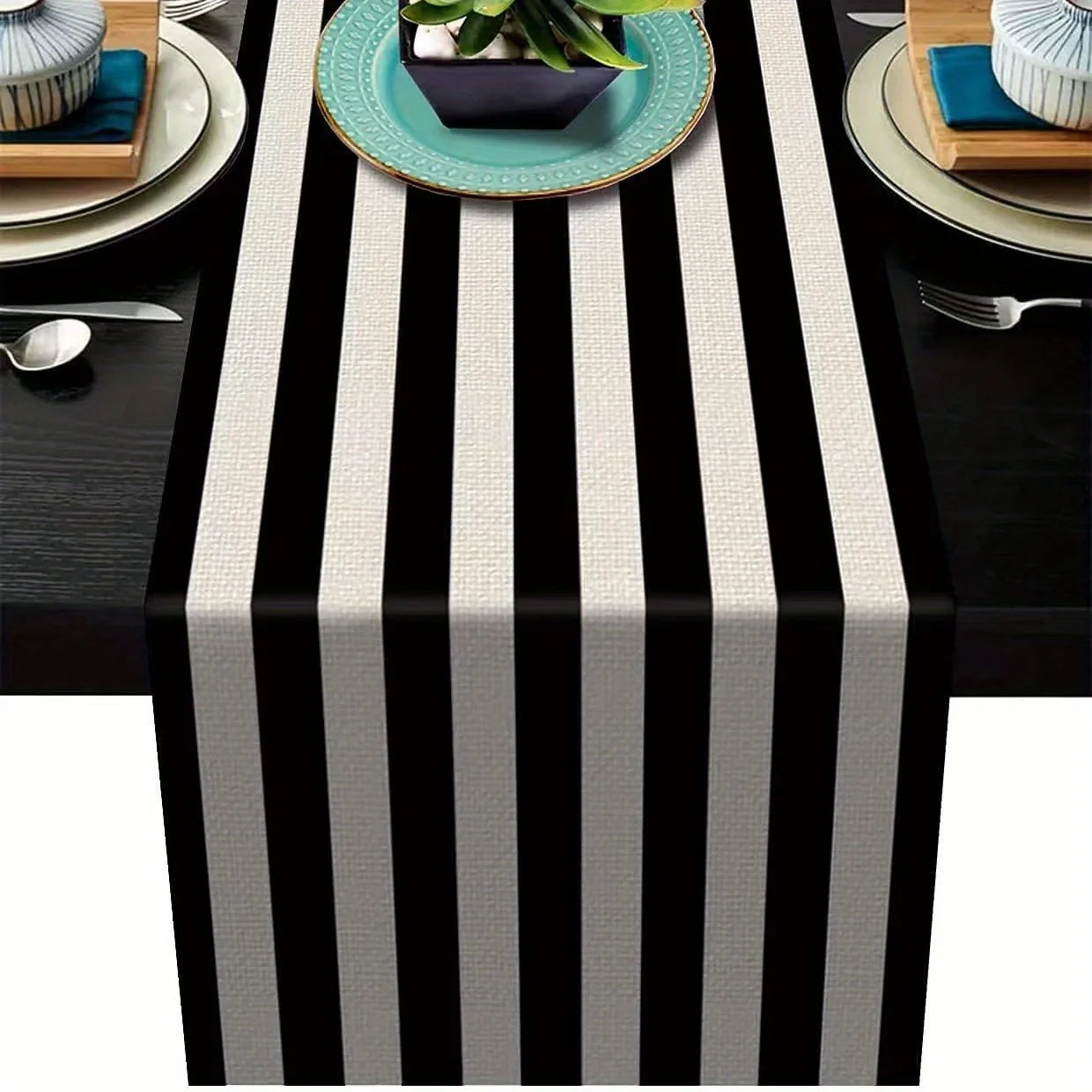 1pc listra geométrica corredor de mesa de linho, moderno simples preto e branco xadrez listra clássico vintage pano de mesa, decoração para casa