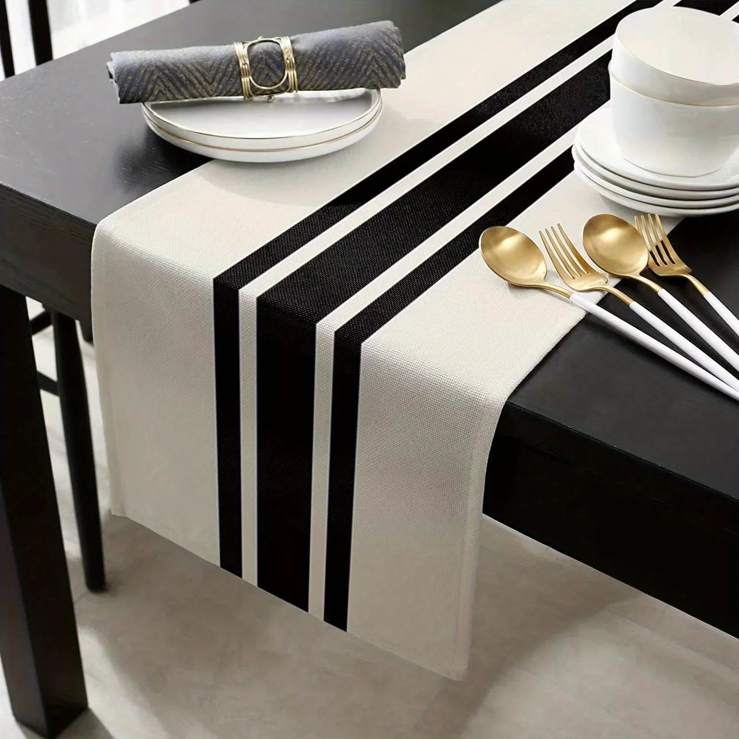 1pc listra geométrica corredor de mesa de linho, moderno simples preto e branco xadrez listra clássico vintage pano de mesa, decoração para casa