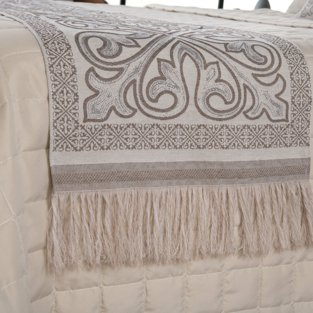 Kit Peseira Grécia 5 Peças – Cama King | Tecido Jacquard com Almofadas Cheias