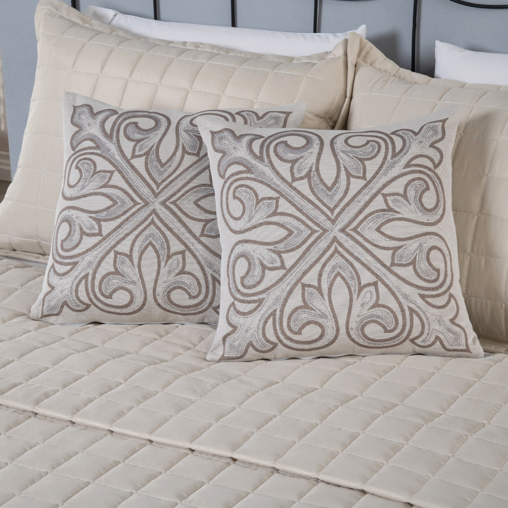 Kit Peseira Grécia 5 Peças – Cama King | Tecido Jacquard com Almofadas Cheias