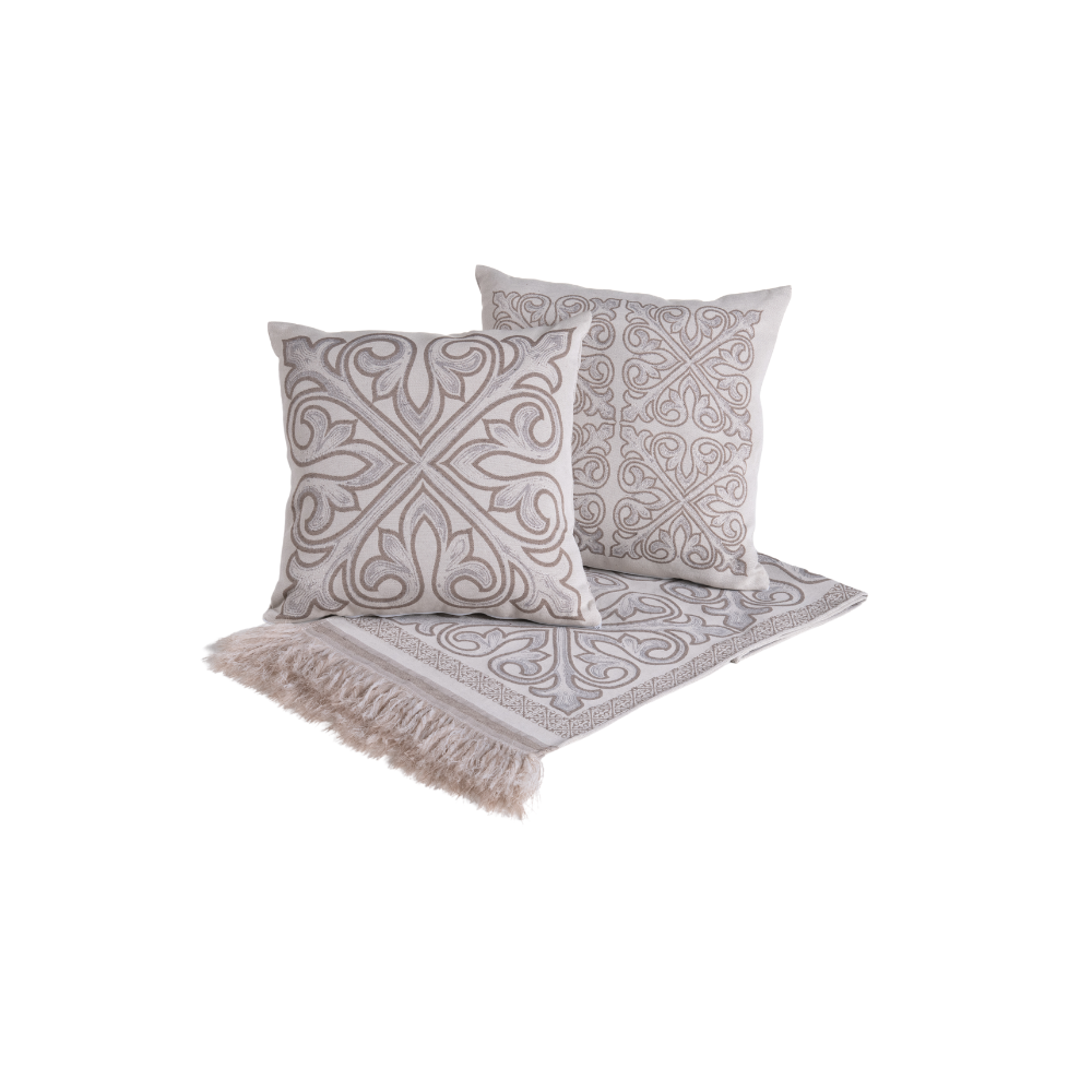 Kit Peseira Grécia 5 Peças – Cama King | Tecido Jacquard com Almofadas Cheias