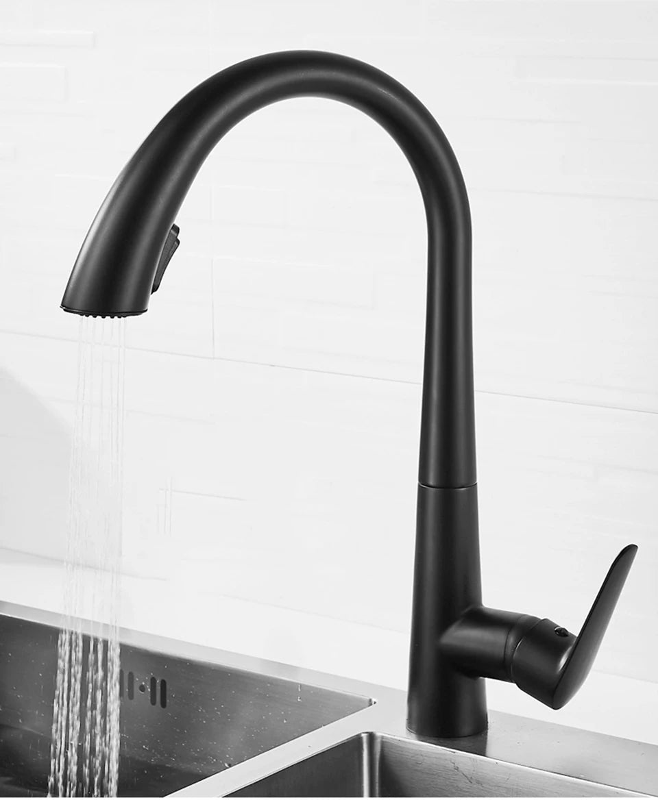 Pistola cinza pull-out torneira da cozinha de água quente e fria lavatório torneira da pia rotativa retrátil preto e branco 60cm puxar