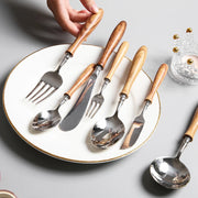 Konco-Wood Dinnerware Set, aço inoxidável Talheres Set, máquina de lavar louça talheres seguro, faca, garfo, colher