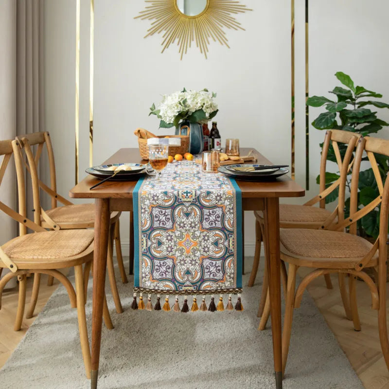 Nordic luxo jacquard corredor de mesa com borla poliéster capa de mesa corredor decoração para festival evento decoração para casa