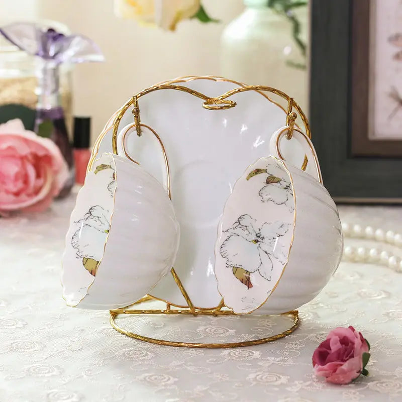 Conjunto de xícara e pires de café porcelana rosa, chá da tarde inglês, leite, caneca cerâmica do café, 200ml