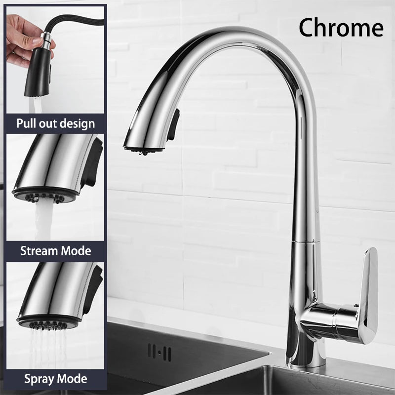 Pistola cinza pull-out torneira da cozinha de água quente e fria lavatório torneira da pia rotativa retrátil preto e branco 60cm puxar