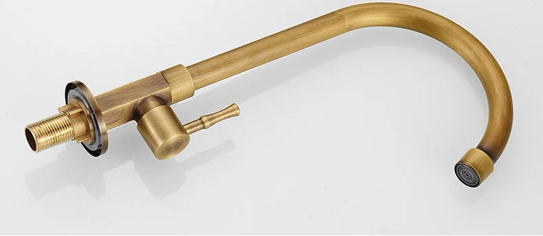 Torneira de latão clássica de alta qualidade, apenas água fria, pia de cozinha, pescoço de ganso, alavanca única, torneira externa, acabamento escovado de bronze