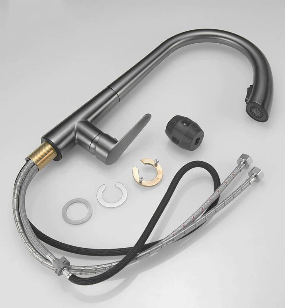 Pistola cinza pull-out torneira da cozinha de água quente e fria lavatório torneira da pia rotativa retrátil preto e branco 60cm puxar