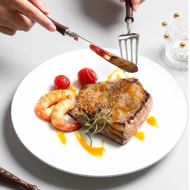 Konco-Wood Dinnerware Set, aço inoxidável Talheres Set, máquina de lavar louça talheres seguro, faca, garfo, colher