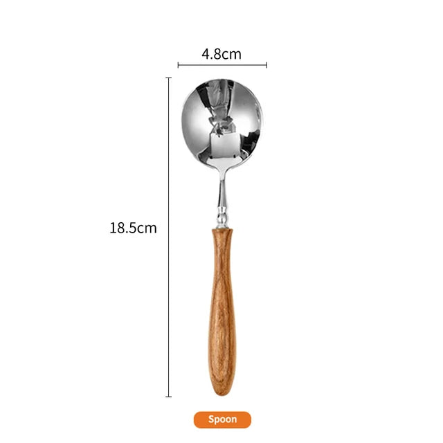 Konco-Wood Dinnerware Set, aço inoxidável Talheres Set, máquina de lavar louça talheres seguro, faca, garfo, colher