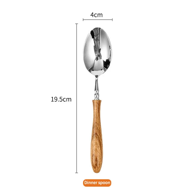 Konco-Wood Dinnerware Set, aço inoxidável Talheres Set, máquina de lavar louça talheres seguro, faca, garfo, colher