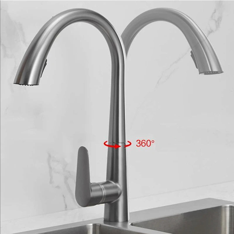 Pistola cinza pull-out torneira da cozinha de água quente e fria lavatório torneira da pia rotativa retrátil preto e branco 60cm puxar