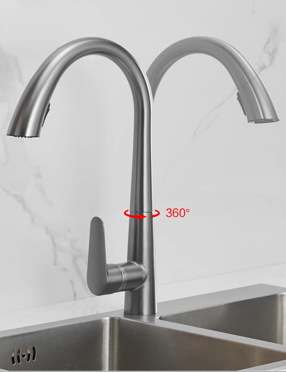 Pistola cinza pull-out torneira da cozinha de água quente e fria lavatório torneira da pia rotativa retrátil preto e branco 60cm puxar