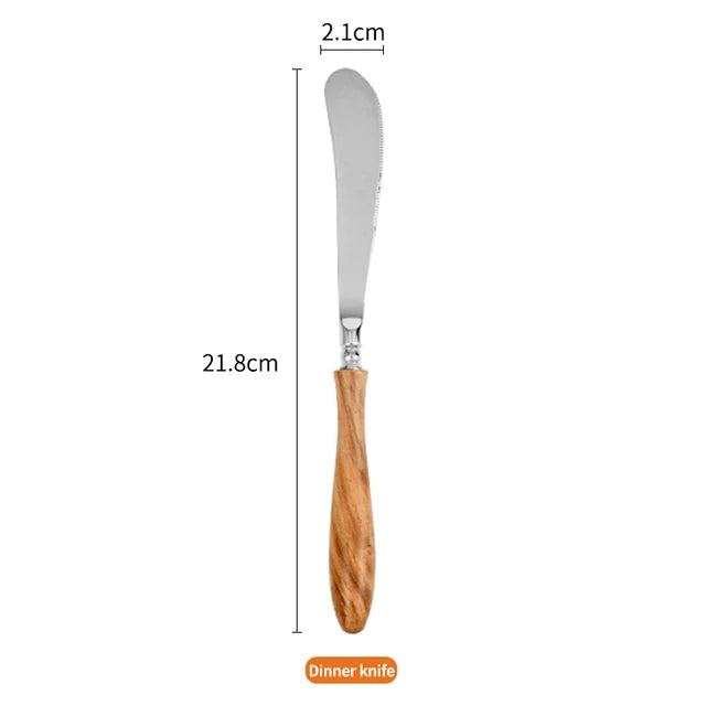 Konco-Wood Dinnerware Set, aço inoxidável Talheres Set, máquina de lavar louça talheres seguro, faca, garfo, colher