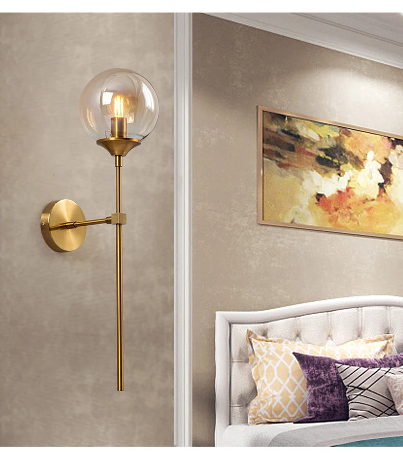 Bola de vidro moderna lâmpada parede arandela luminária dourada lâmpada cabeceira luminária parede sala estar decoração corredor iluminação luminária