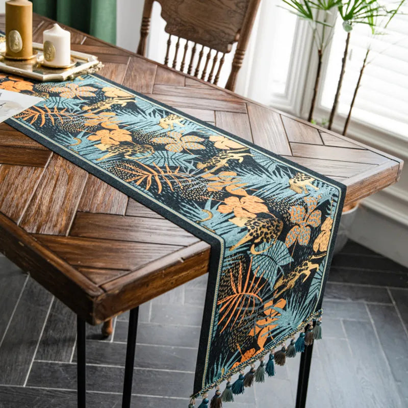 Nordic luxo jacquard corredor de mesa com borla poliéster capa de mesa corredor decoração para festival evento decoração para casa