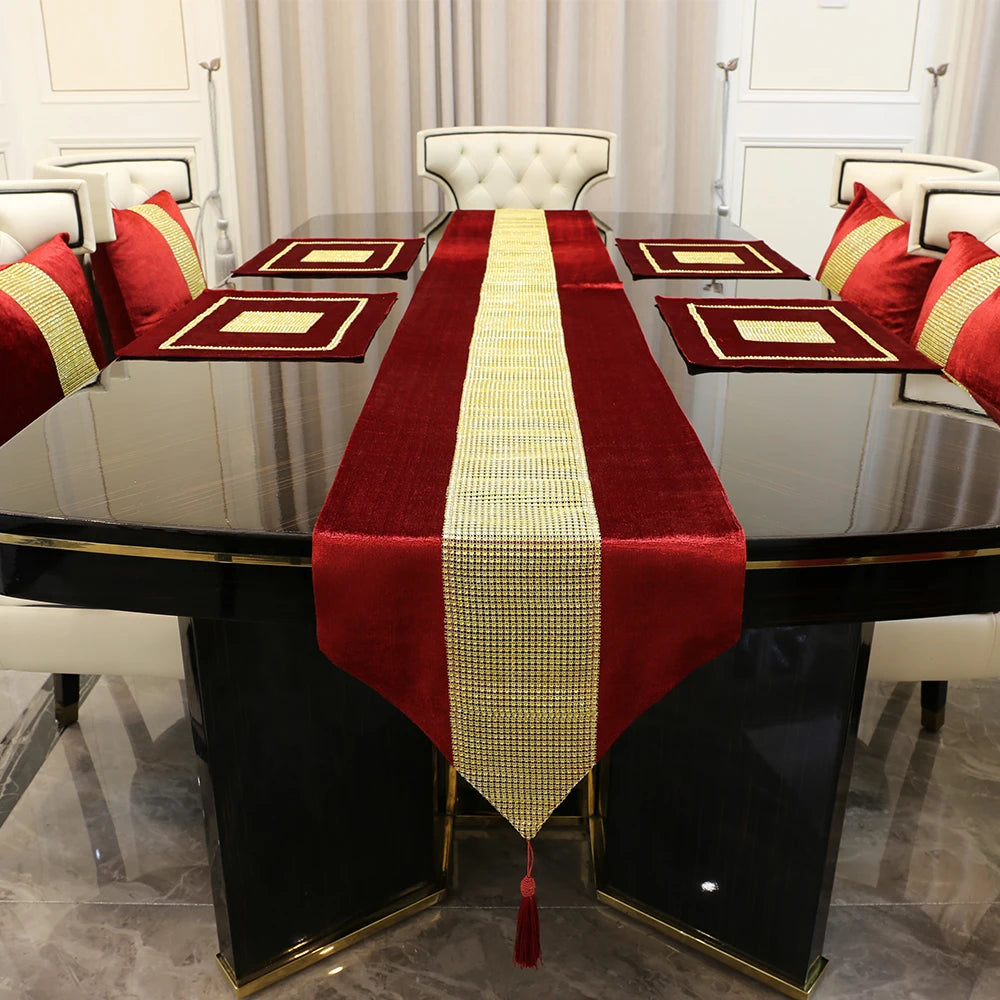 Alta qualidade ouro strass corredor de mesa luxuoso falso flanela diamante corredores de mesa fronha tapete de mesa para casa 1 pçs