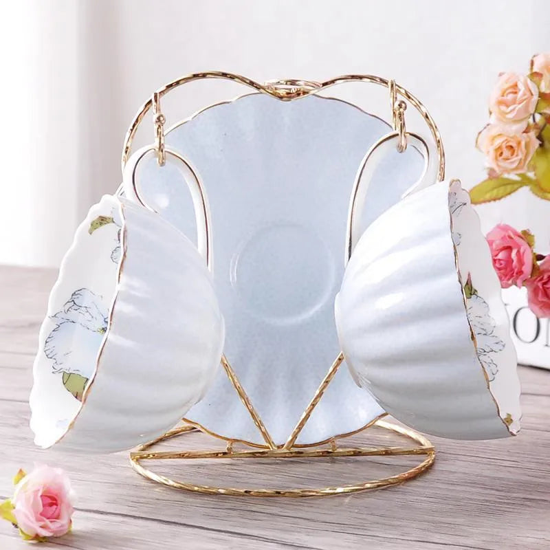 Conjunto de xícara e pires de café porcelana rosa, chá da tarde inglês, leite, caneca cerâmica do café, 200ml