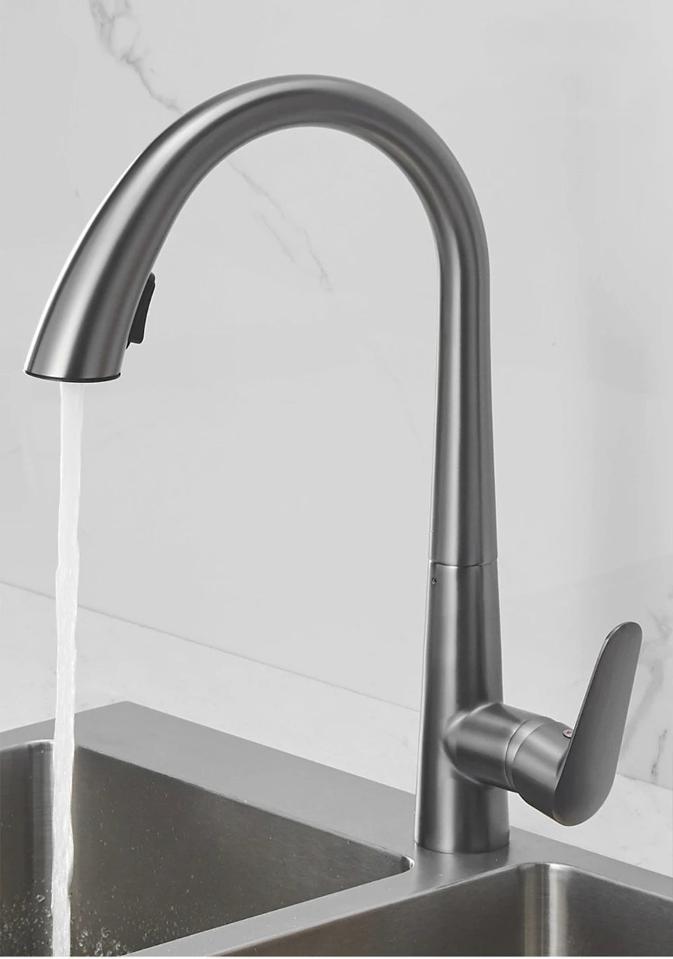Pistola cinza pull-out torneira da cozinha de água quente e fria lavatório torneira da pia rotativa retrátil preto e branco 60cm puxar