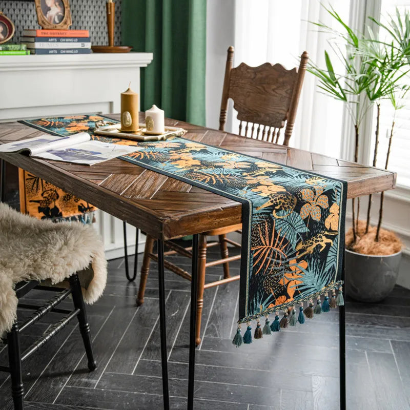 Nordic luxo jacquard corredor de mesa com borla poliéster capa de mesa corredor decoração para festival evento decoração para casa