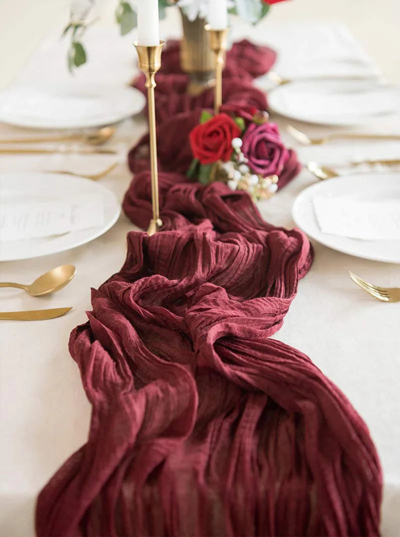 Corredor de mesa de gaze, semi-transparente, decoração de casamento vintage, toalha de mesa de jantar de cozinha, retrô boho, decoração bonita