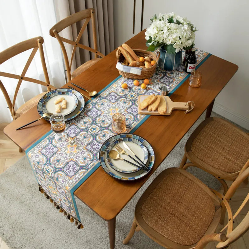 Nordic luxo jacquard corredor de mesa com borla poliéster capa de mesa corredor decoração para festival evento decoração para casa