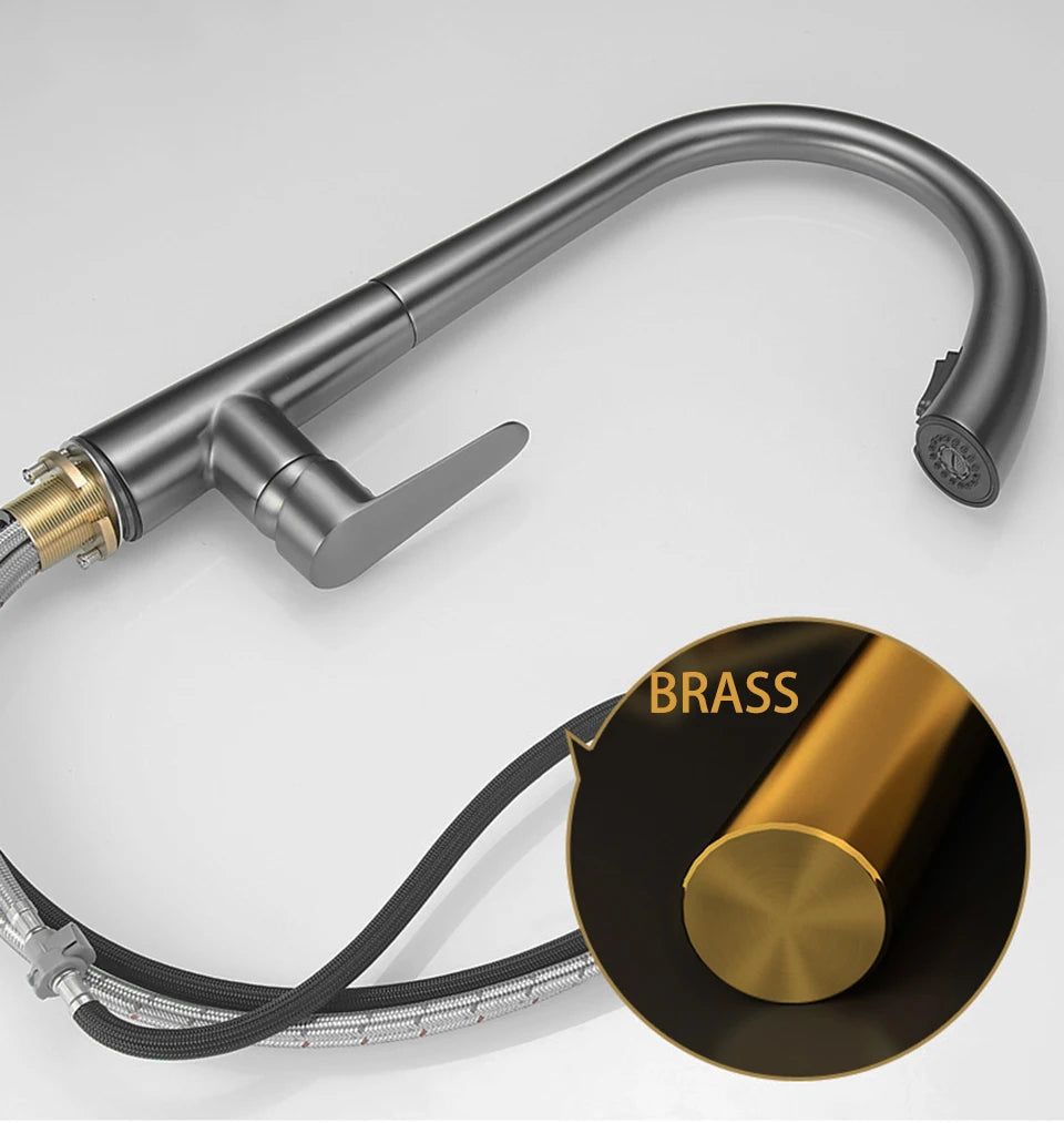 Pistola cinza pull-out torneira da cozinha de água quente e fria lavatório torneira da pia rotativa retrátil preto e branco 60cm puxar