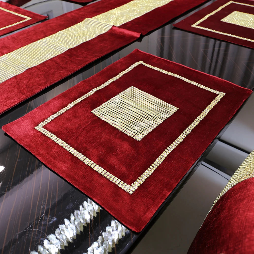 Alta qualidade ouro strass corredor de mesa luxuoso falso flanela diamante corredores de mesa fronha tapete de mesa para casa 1 pçs