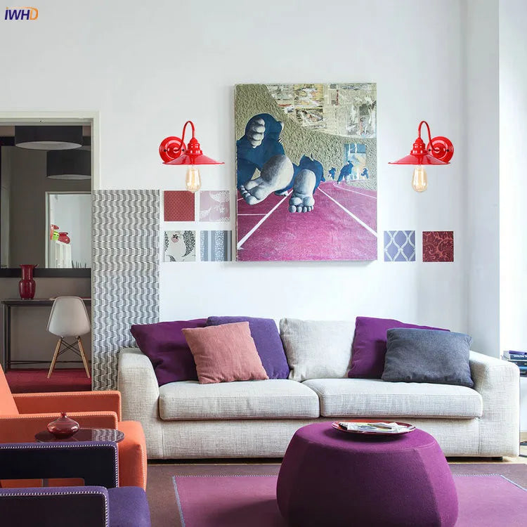 Iwhd loft estilo retro led luminárias de parede quarto sala estar metal vermelho lâmpada parede do vintage arandela wandlampen applique murale