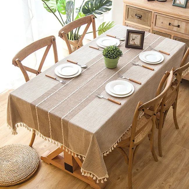 Toalha de mesa decorativa xadrez de linho com borla, à prova d'água, à prova de óleo, grossa, retangular, para mesa de jantar de casamento, toalha de mesa de chá