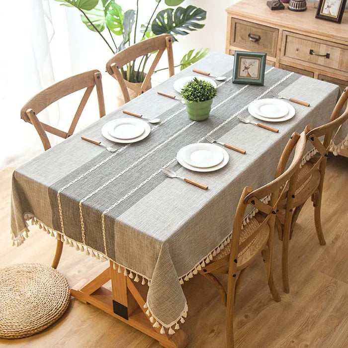 Toalha de mesa decorativa xadrez de linho com borla, à prova d'água, à prova de óleo, grossa, retangular, para mesa de jantar de casamento, toalha de mesa de chá