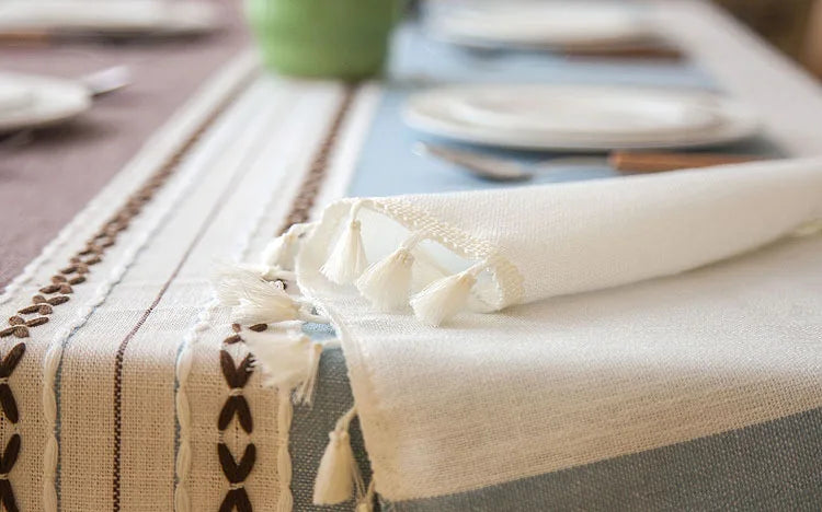 Toalha de mesa decorativa xadrez de linho com borla, à prova d'água, à prova de óleo, grossa, retangular, para mesa de jantar de casamento, toalha de mesa de chá