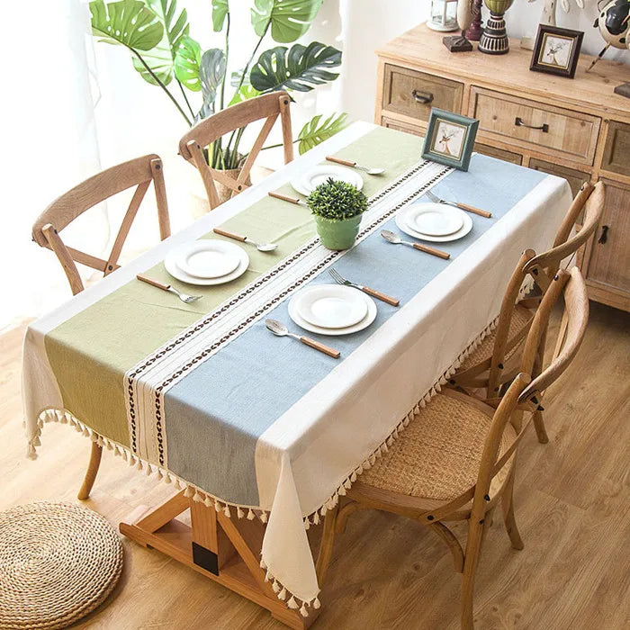 Toalha de mesa decorativa xadrez de linho com borla, à prova d'água, à prova de óleo, grossa, retangular, para mesa de jantar de casamento, toalha de mesa de chá