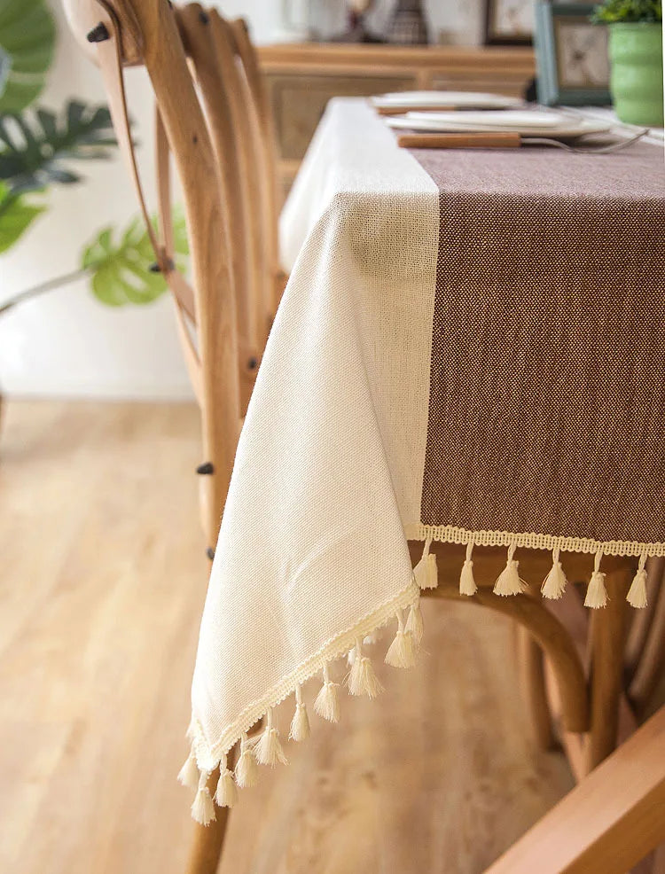 Toalha de mesa decorativa xadrez de linho com borla, à prova d'água, à prova de óleo, grossa, retangular, para mesa de jantar de casamento, toalha de mesa de chá