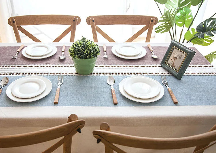 Toalha de mesa decorativa xadrez de linho com borla, à prova d'água, à prova de óleo, grossa, retangular, para mesa de jantar de casamento, toalha de mesa de chá