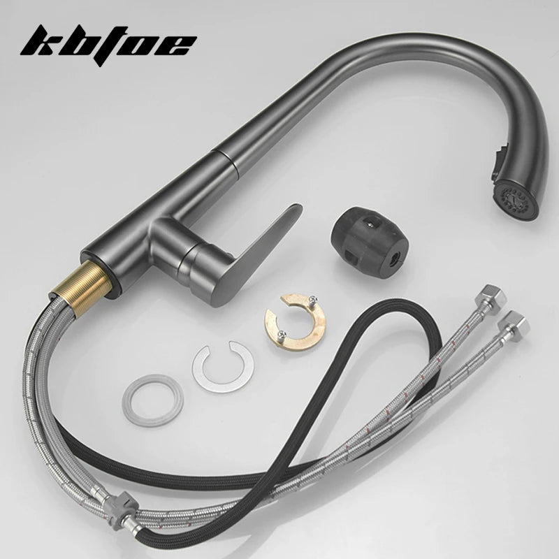 Pistola cinza pull-out torneira da cozinha de água quente e fria lavatório torneira da pia rotativa retrátil preto e branco 60cm puxar