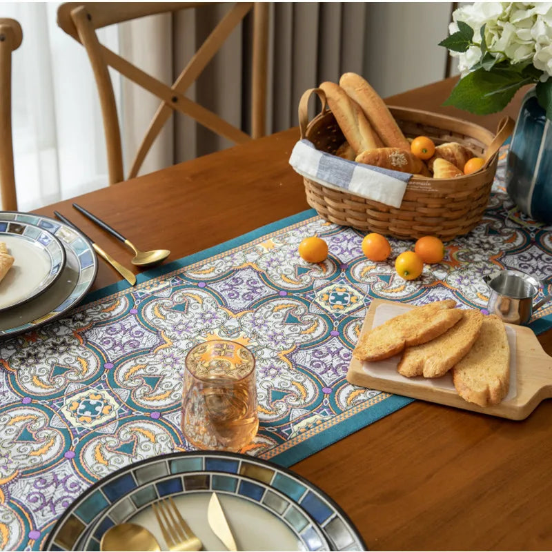 Nordic luxo jacquard corredor de mesa com borla poliéster capa de mesa corredor decoração para festival evento decoração para casa