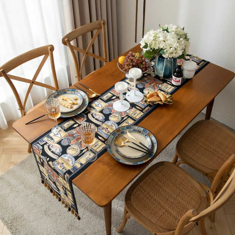 Nordic luxo jacquard corredor de mesa com borla poliéster capa de mesa corredor decoração para festival evento decoração para casa