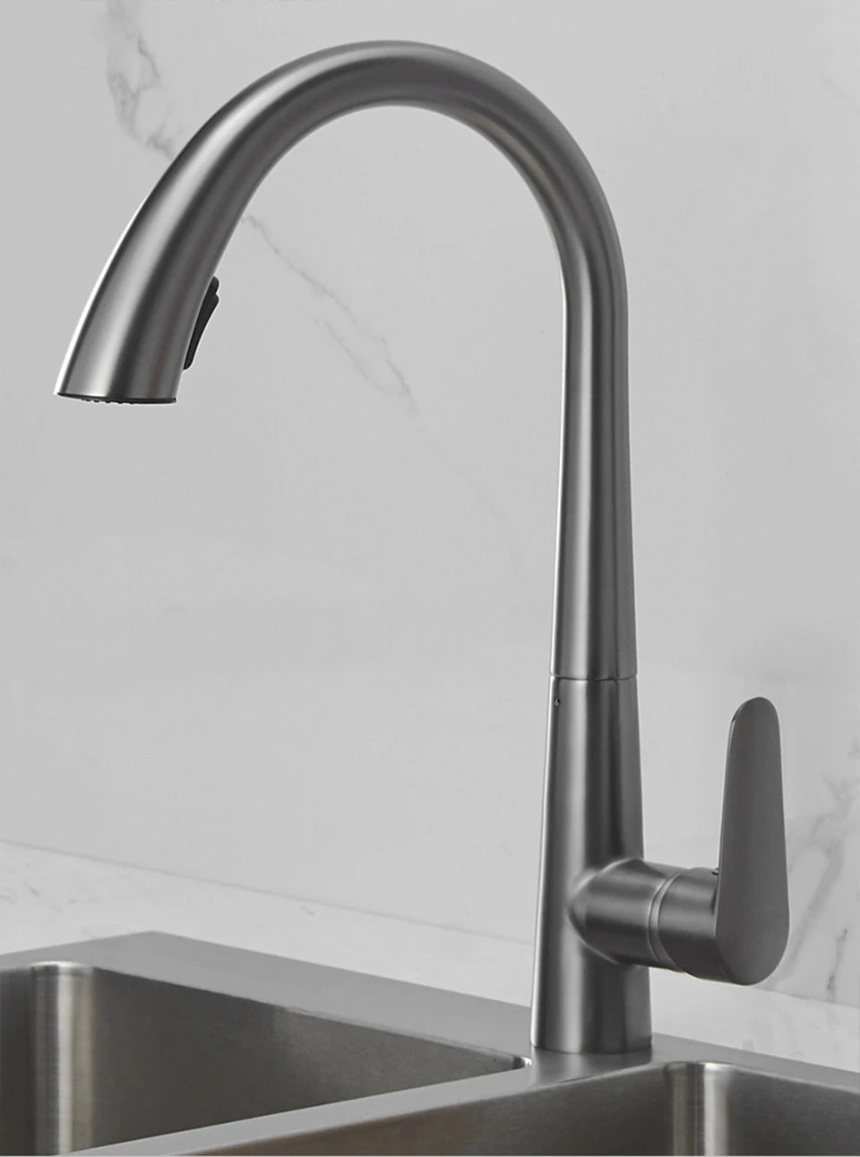 Pistola cinza pull-out torneira da cozinha de água quente e fria lavatório torneira da pia rotativa retrátil preto e branco 60cm puxar
