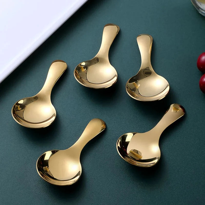 Colheres De Açúcar De Aço Inoxidável De Ouro, Conjunto De Colher De Sal Pequeno, Colher De Café De Chá, Acessórios De Cozinha, Mini Colheres Para Frasco, 5Pcs