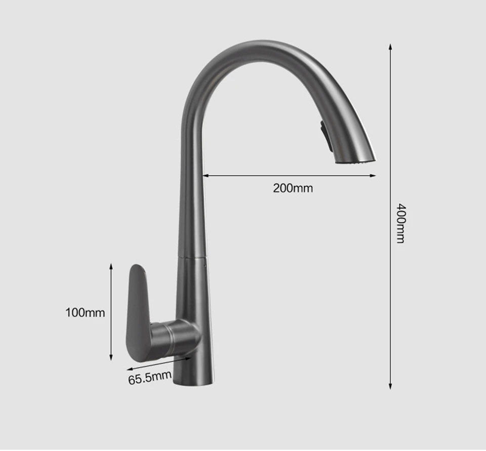 Pistola cinza pull-out torneira da cozinha de água quente e fria lavatório torneira da pia rotativa retrátil preto e branco 60cm puxar