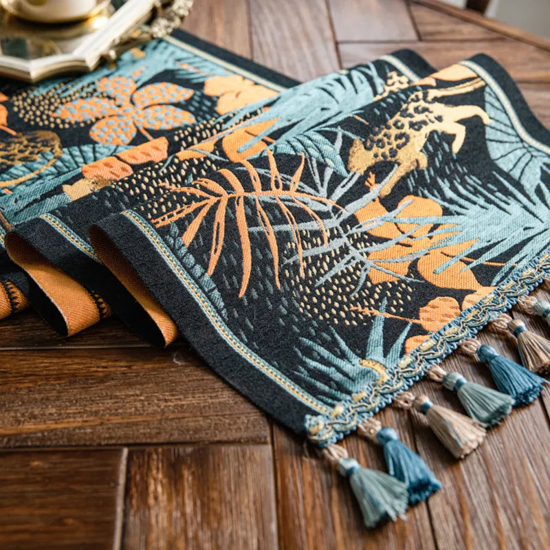 Nordic luxo jacquard corredor de mesa com borla poliéster capa de mesa corredor decoração para festival evento decoração para casa