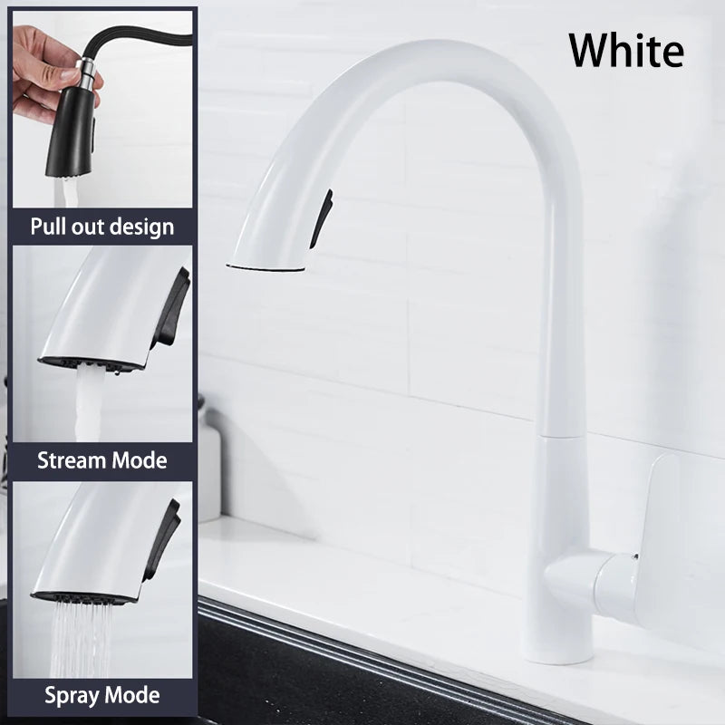 Pistola cinza pull-out torneira da cozinha de água quente e fria lavatório torneira da pia rotativa retrátil preto e branco 60cm puxar