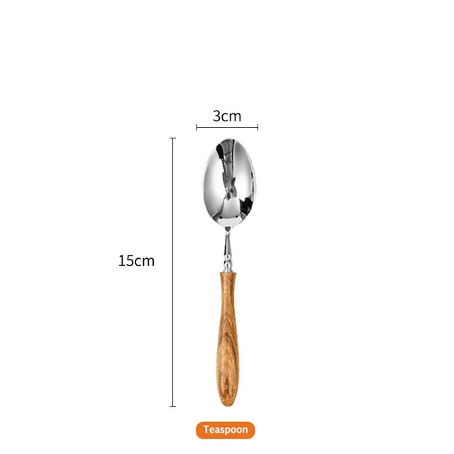 Konco-Wood Dinnerware Set, aço inoxidável Talheres Set, máquina de lavar louça talheres seguro, faca, garfo, colher