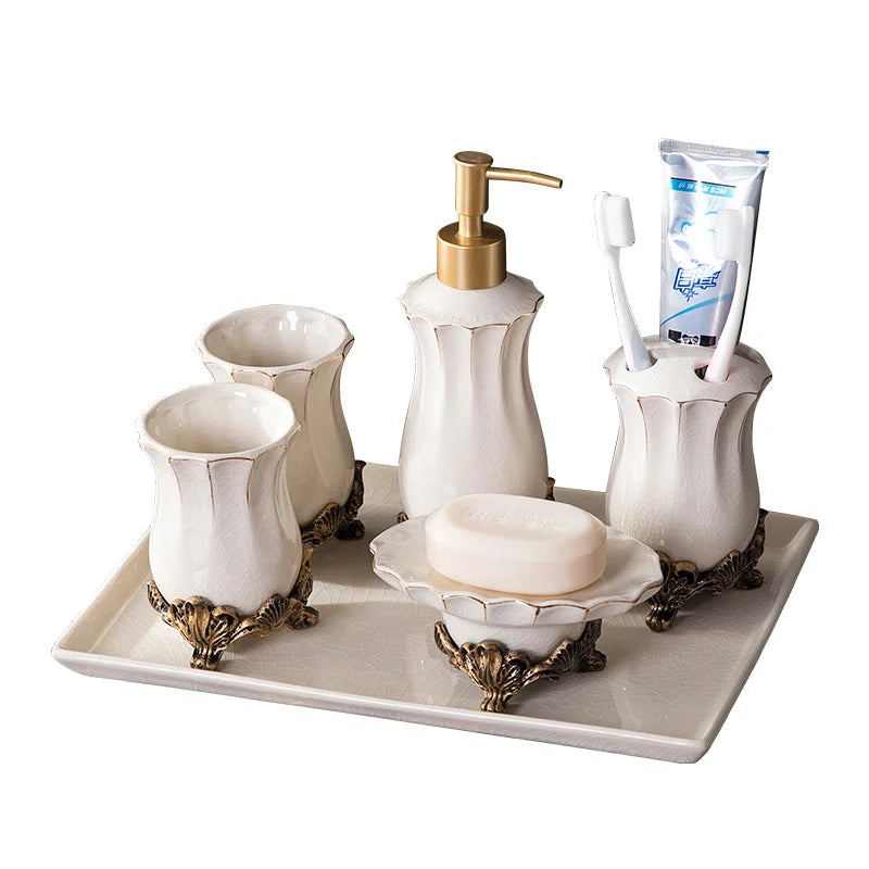 Estilo europeu banheiro de cinco peças terno banheiro suprimentos kit branco produtos de higiene pessoal conjunto casa cerâmica acessórios decorativos