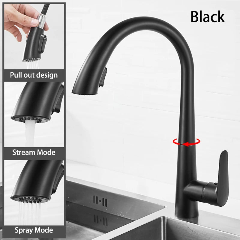 Pistola cinza pull-out torneira da cozinha de água quente e fria lavatório torneira da pia rotativa retrátil preto e branco 60cm puxar