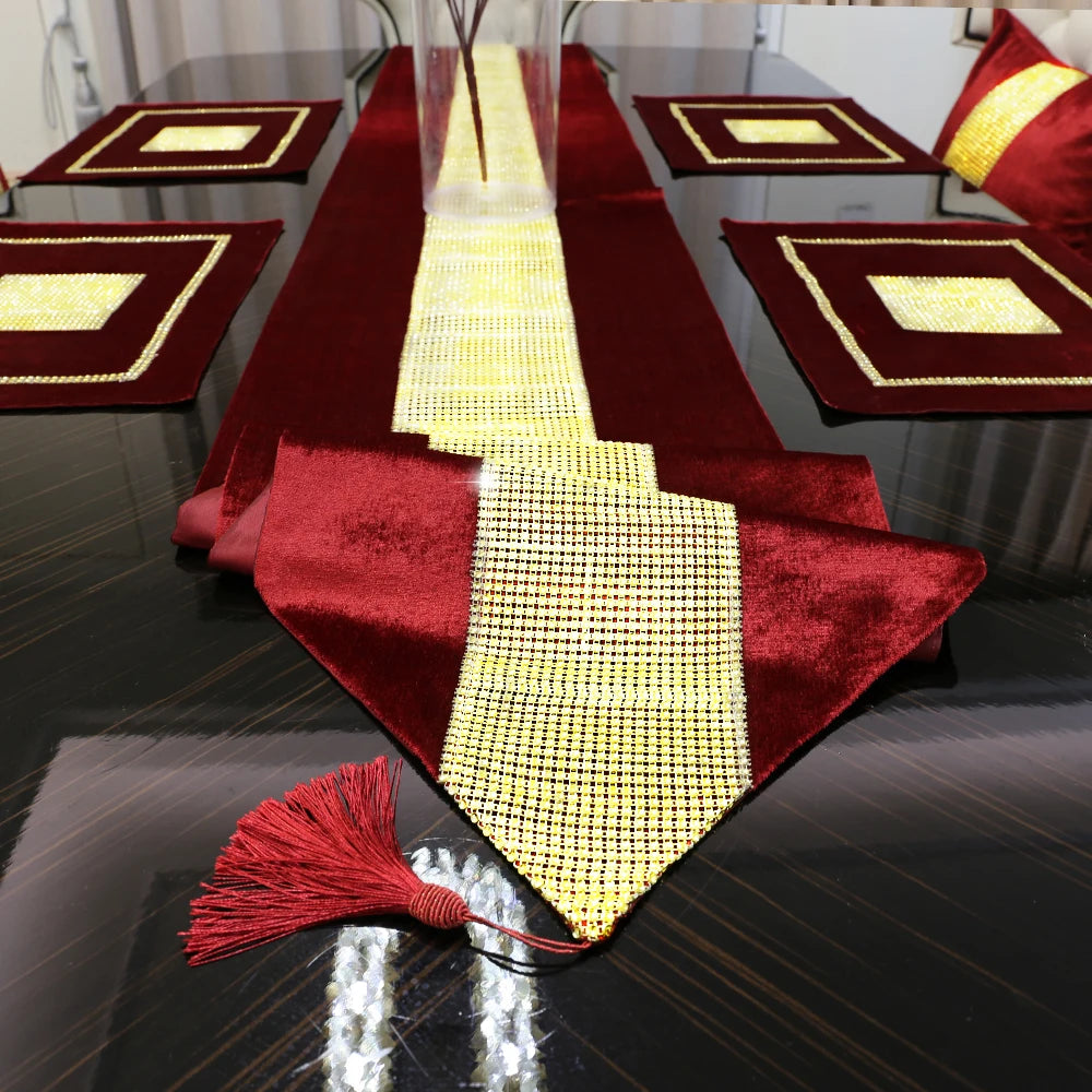 Alta qualidade ouro strass corredor de mesa luxuoso falso flanela diamante corredores de mesa fronha tapete de mesa para casa 1 pçs